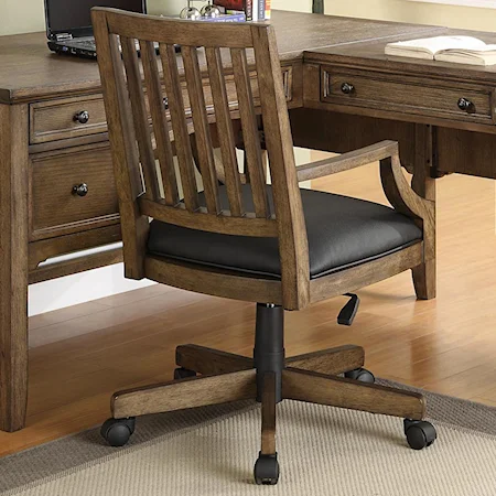 Leather Upholstered Slat Back Swivel Desk Chair
